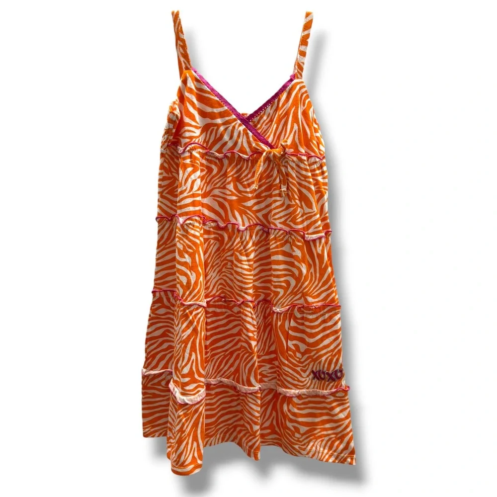 XOXO Girls Zebra Tiered Sundress Orange White Cotton Dress Size 6 NWT